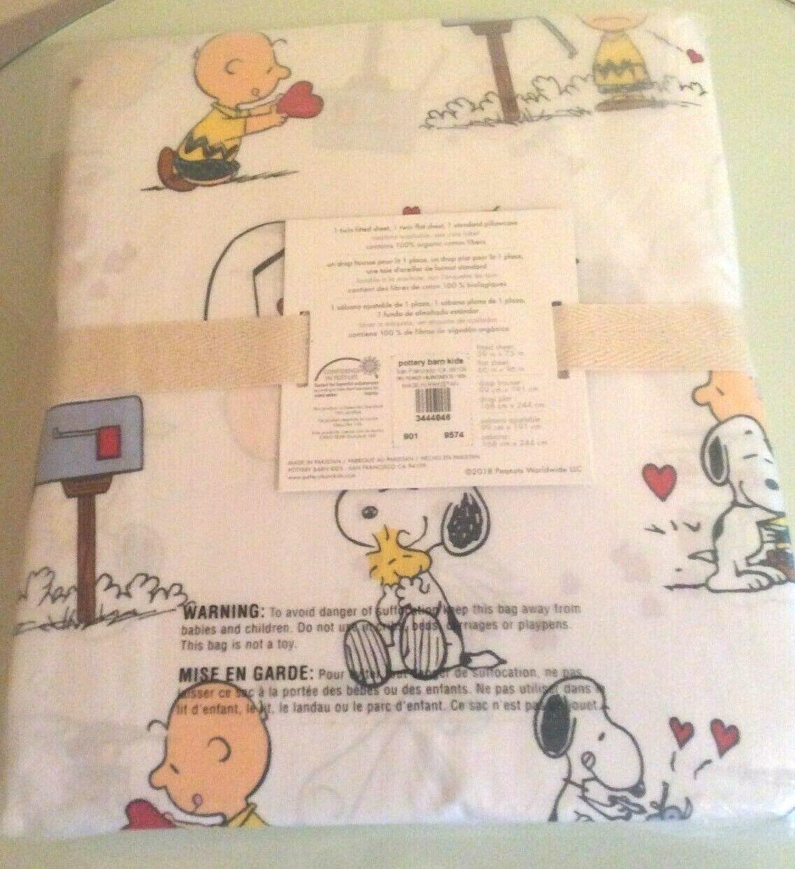 Snoopy Pottery Barn Holiday Birthday Peanuts TWIN Sheet set heart disney  ]