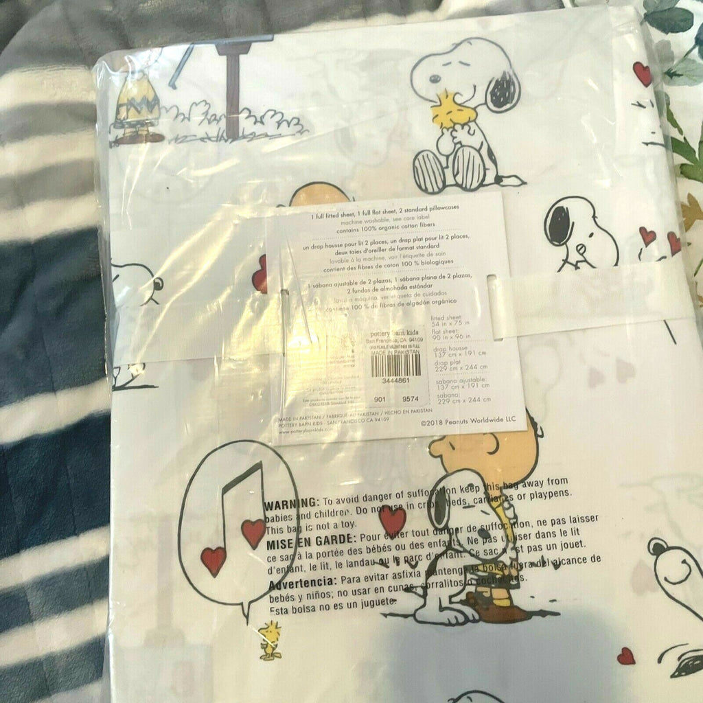 Snoopy Pottery Barn Holiday Birthday Peanuts TWIN Sheet set heart disney  ]