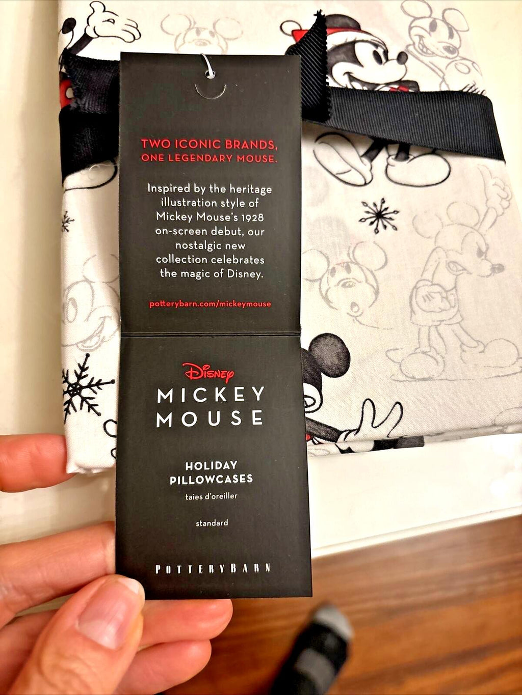 Pottery Barn Mickey Mouse Christmas pillowcase Holiday gift Disney school SET 2'