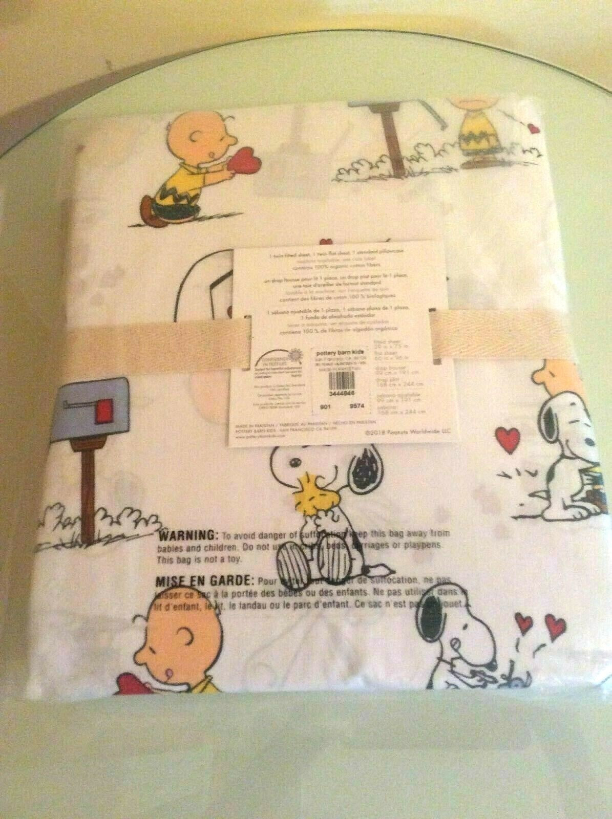 Snoopy Pottery Barn Holiday Birthday Peanuts TWIN Sheet set heart disney  ]