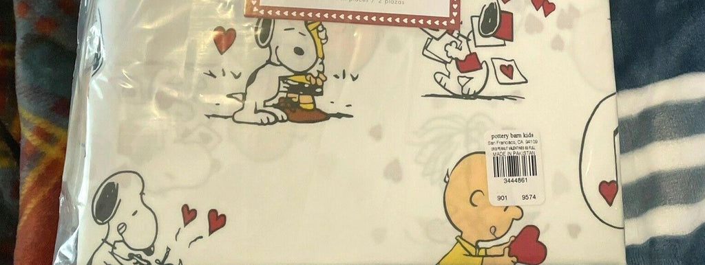 Snoopy Pottery Barn Holiday Birthday Peanuts TWIN Sheet set heart disney  ]