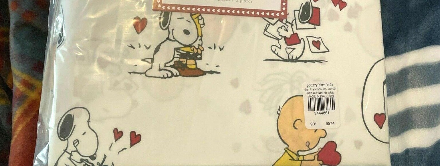 Snoopy Pottery Barn Holiday Birthday Peanuts TWIN Sheet set heart disney  ]