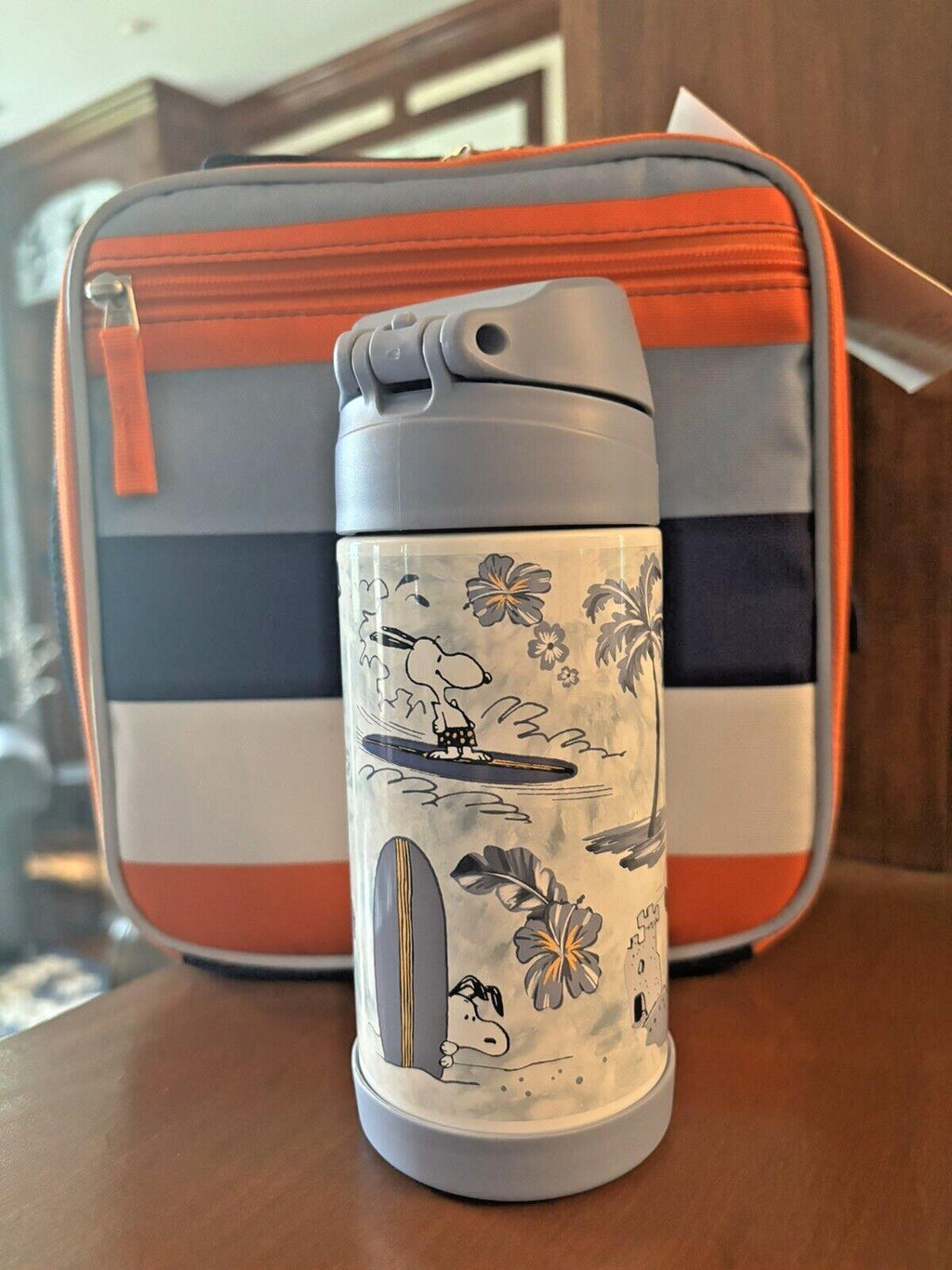 SNOOPY Pottery barn school LUNCH BOX bag Peanuts surf+ Water Bottle Disney .