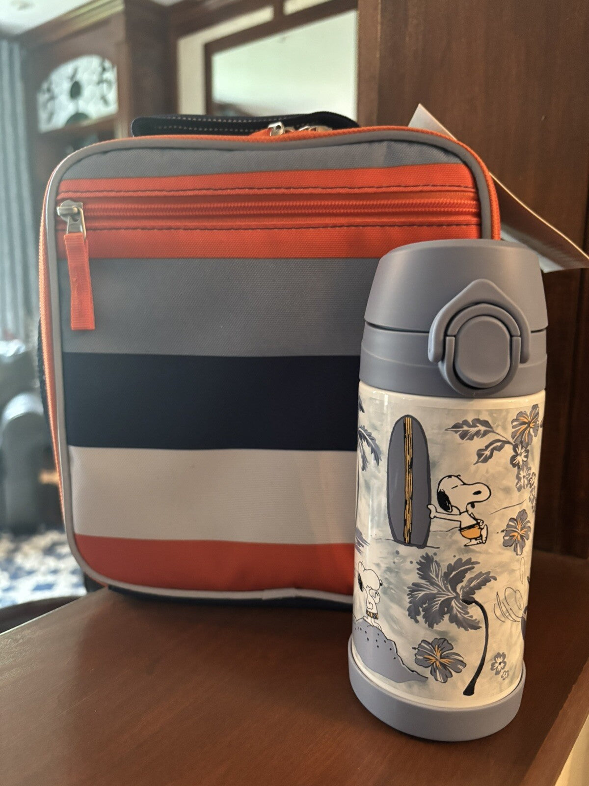 SNOOPY Pottery barn school LUNCH BOX bag Peanuts surf+ Water Bottle Disney .