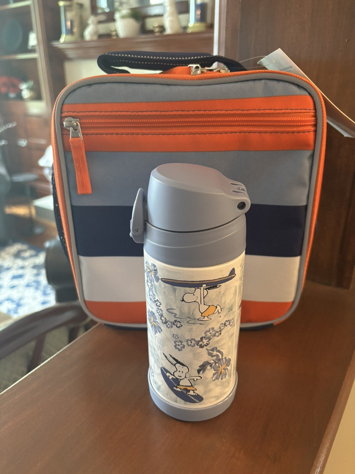 SNOOPY Pottery barn school LUNCH BOX bag Peanuts surf+ Water Bottle Disney .