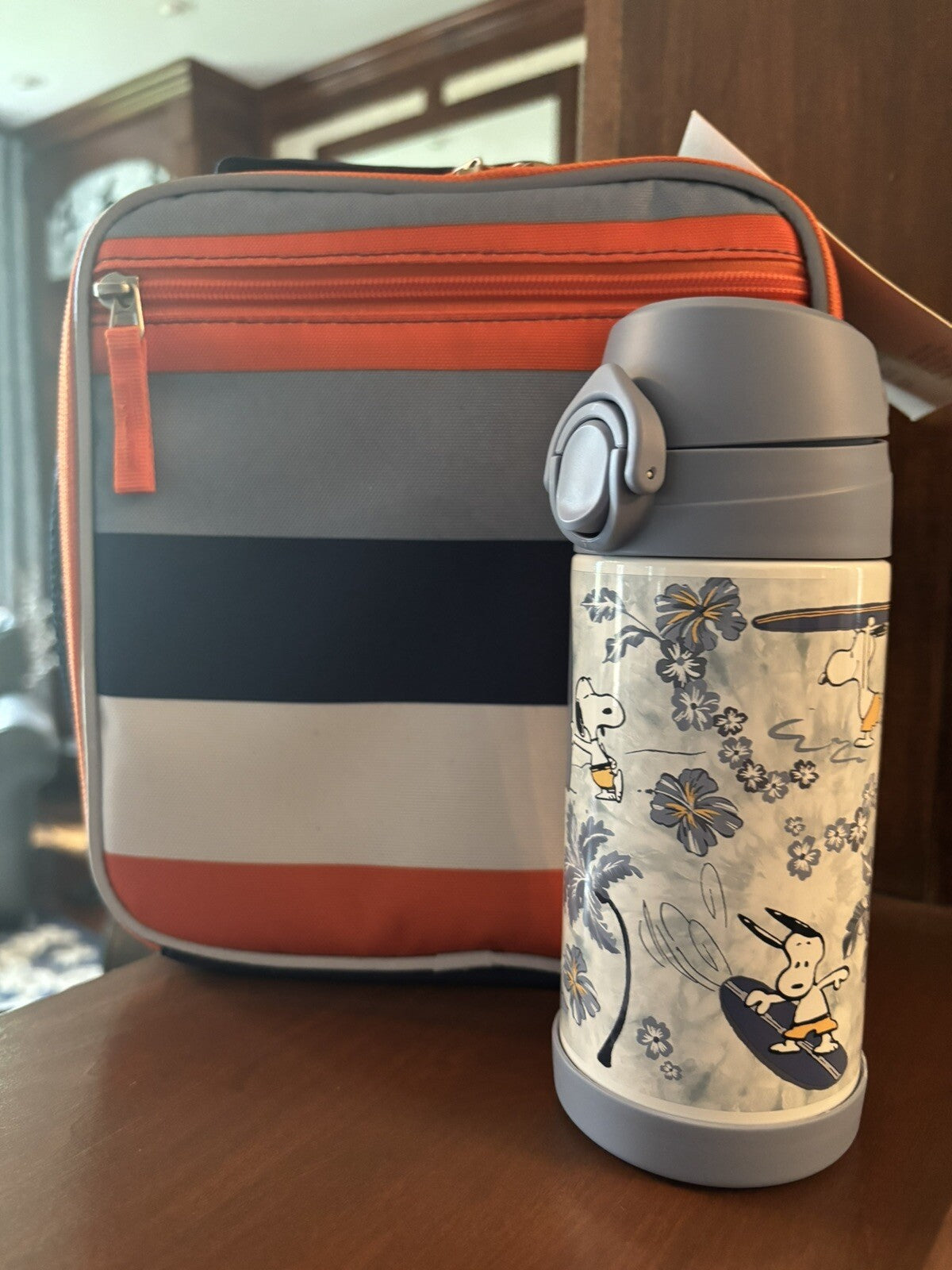 SNOOPY Pottery barn school LUNCH BOX bag Peanuts surf+ Water Bottle Disney .