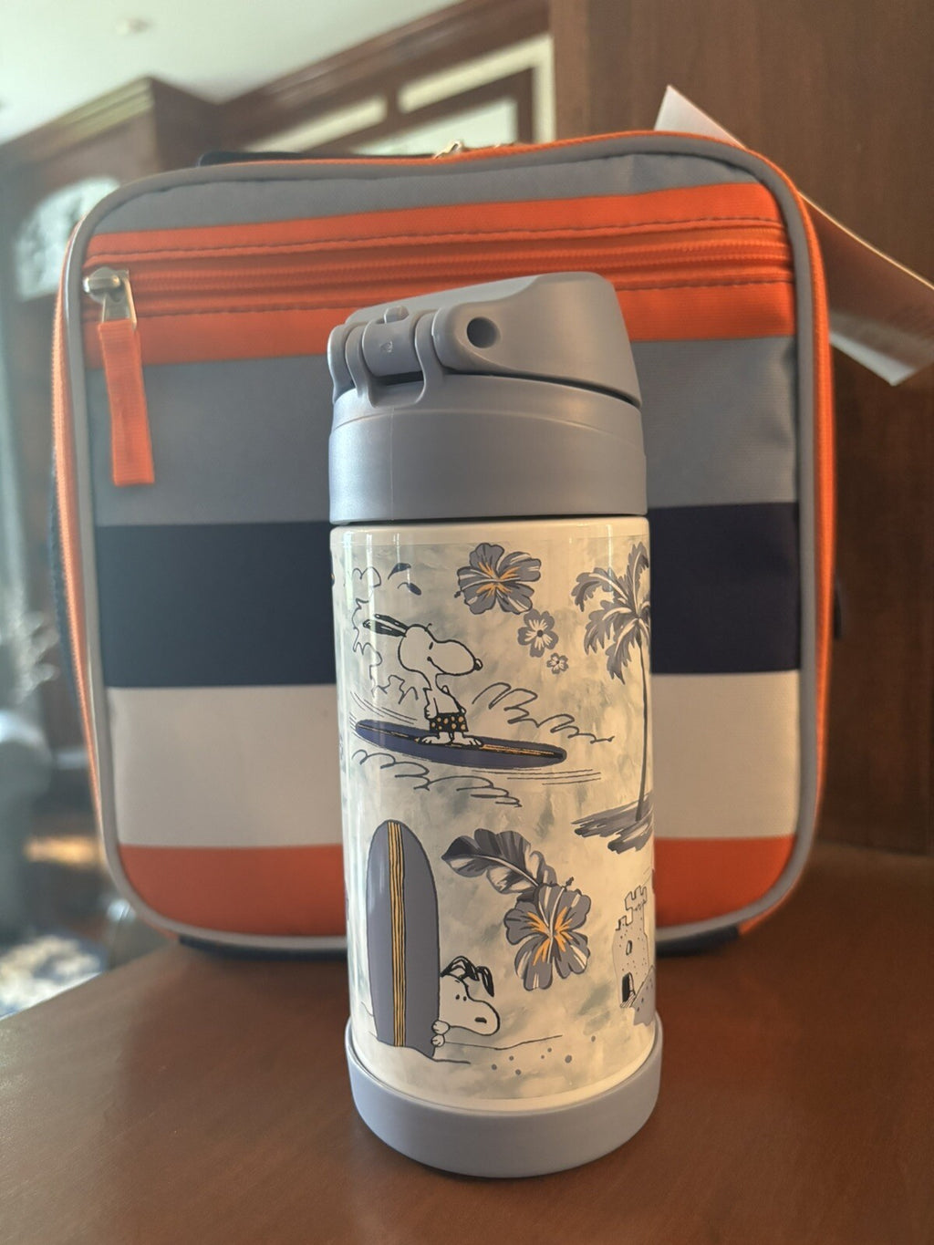 SNOOPY Pottery barn school LUNCH BOX bag Peanuts surf+ Water Bottle Disney .