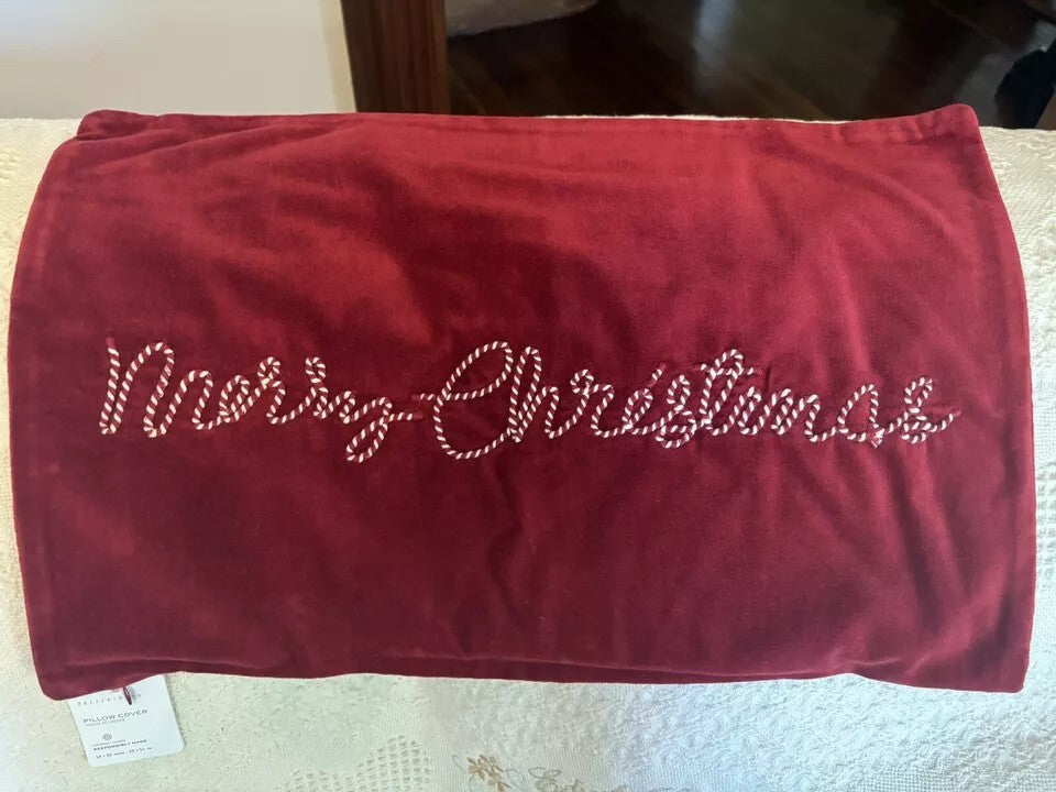 Pottery Barn Christmas Candy Cane Red Velvet Holiday Gift party pillow Sham 1