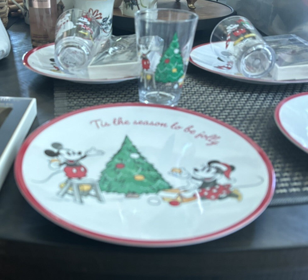 Pottery Barn Mickey Mouse Christmas PLATE+CUP+PLACE MAT Disney holiday Gift ]