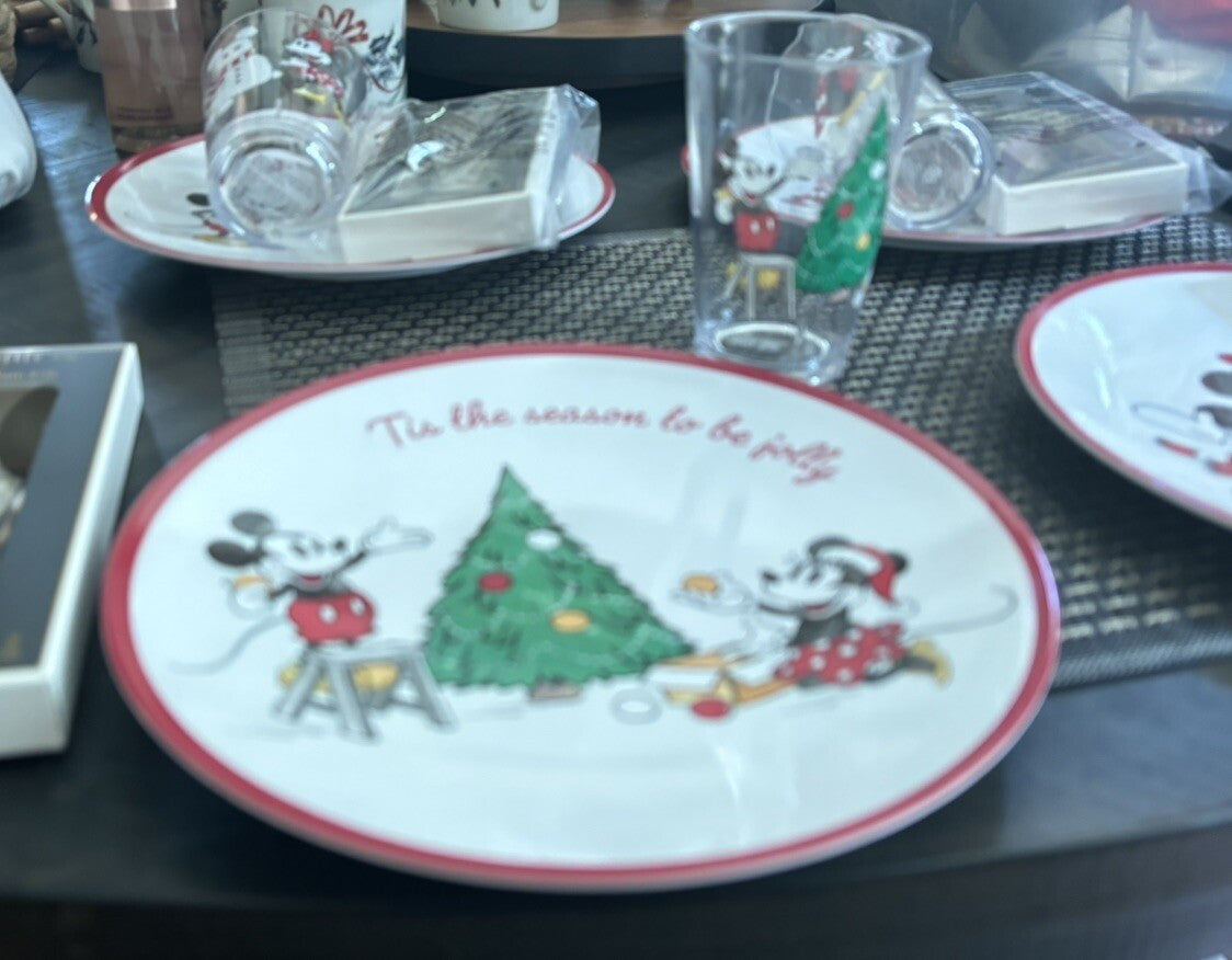 Pottery Barn Mickey Mouse Christmas PLATE+CUP+PLACE MAT Disney holiday Gift ]
