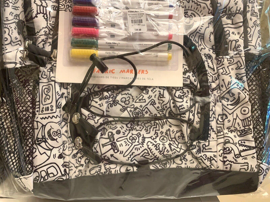 Pottery Barn school Keith Haring LARGE  BAckpack TRAVEL +Markers cartoon comic .
