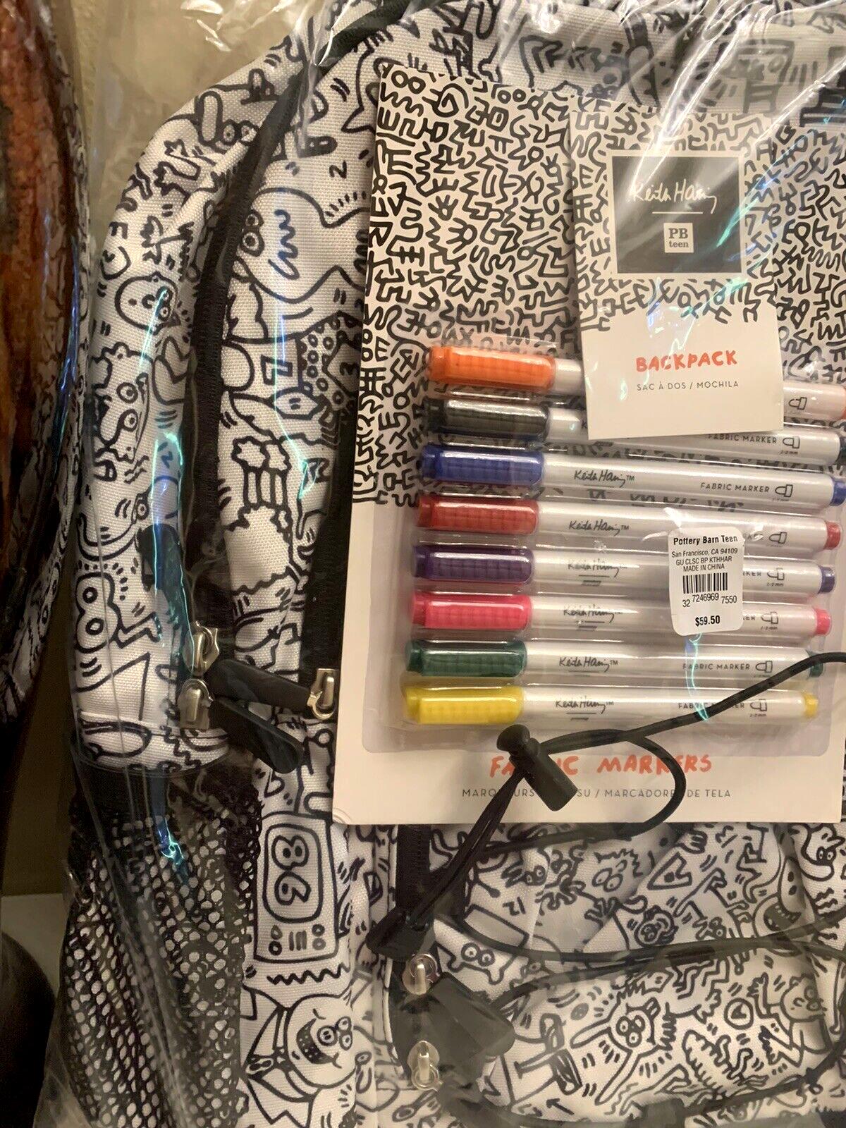 Pottery Barn school Keith Haring LARGE  BAckpack TRAVEL +Markers cartoon comic .