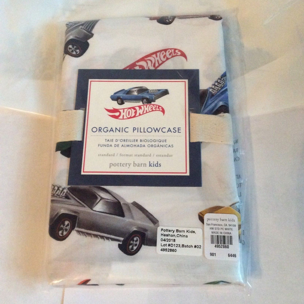 Pottery Barn HOT WHEELS PILLOWCASE Truck car birthday party holiday school '