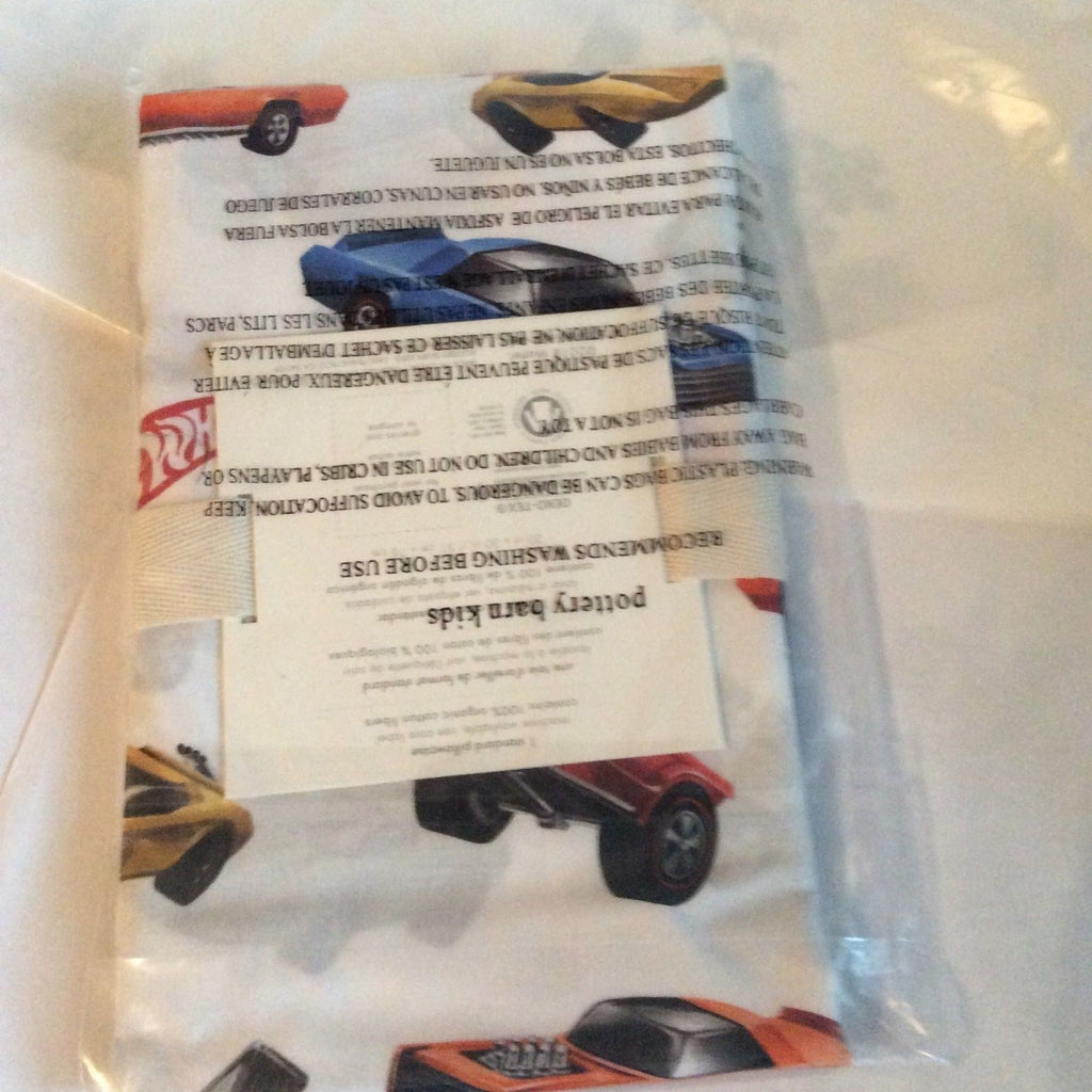 Pottery Barn HOT WHEELS PILLOWCASE Truck car birthday party holiday school '