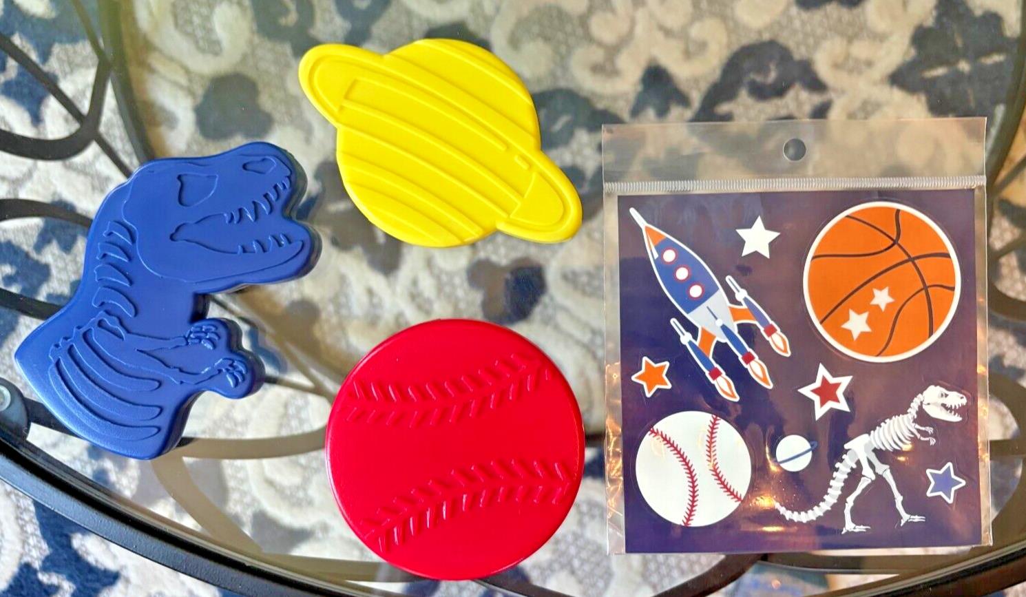 Pottery Barn School Disney Space Baseball Dinosaur boy Sticker Set 3 + ICE ?? .