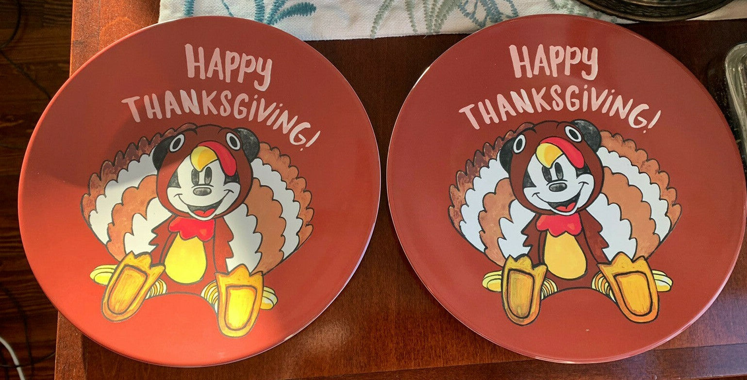 Disney Mickey Mouse Pottery Barn Plate holiday School Thanksgiving kids set 2 ]