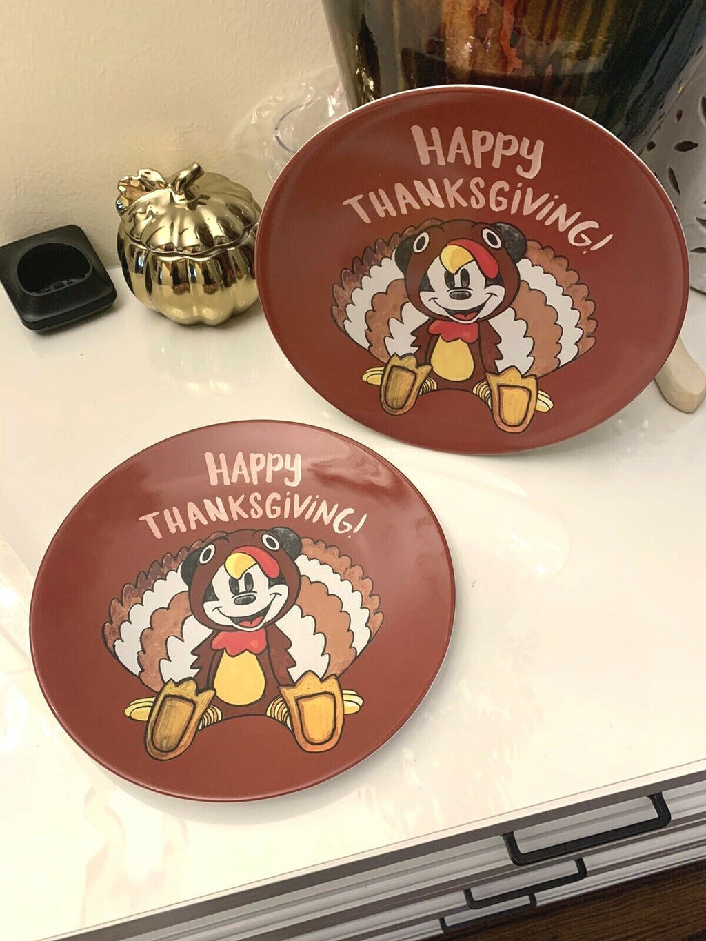 Disney Mickey Mouse Pottery Barn Plate holiday School Thanksgiving kids set 2 ]