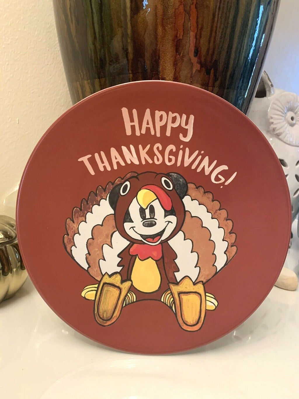 Disney Mickey Mouse Pottery Barn Plate holiday School Thanksgiving kids set 2 ]