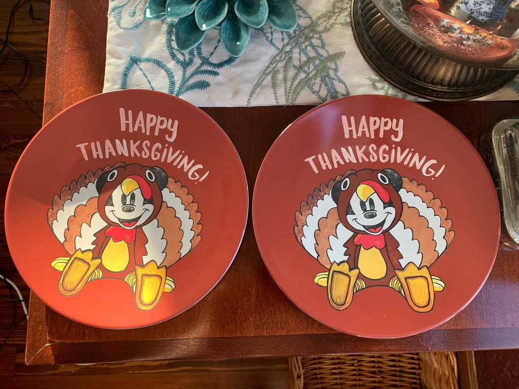Disney Mickey Mouse Pottery Barn Plate holiday School Thanksgiving kids set 2 ]