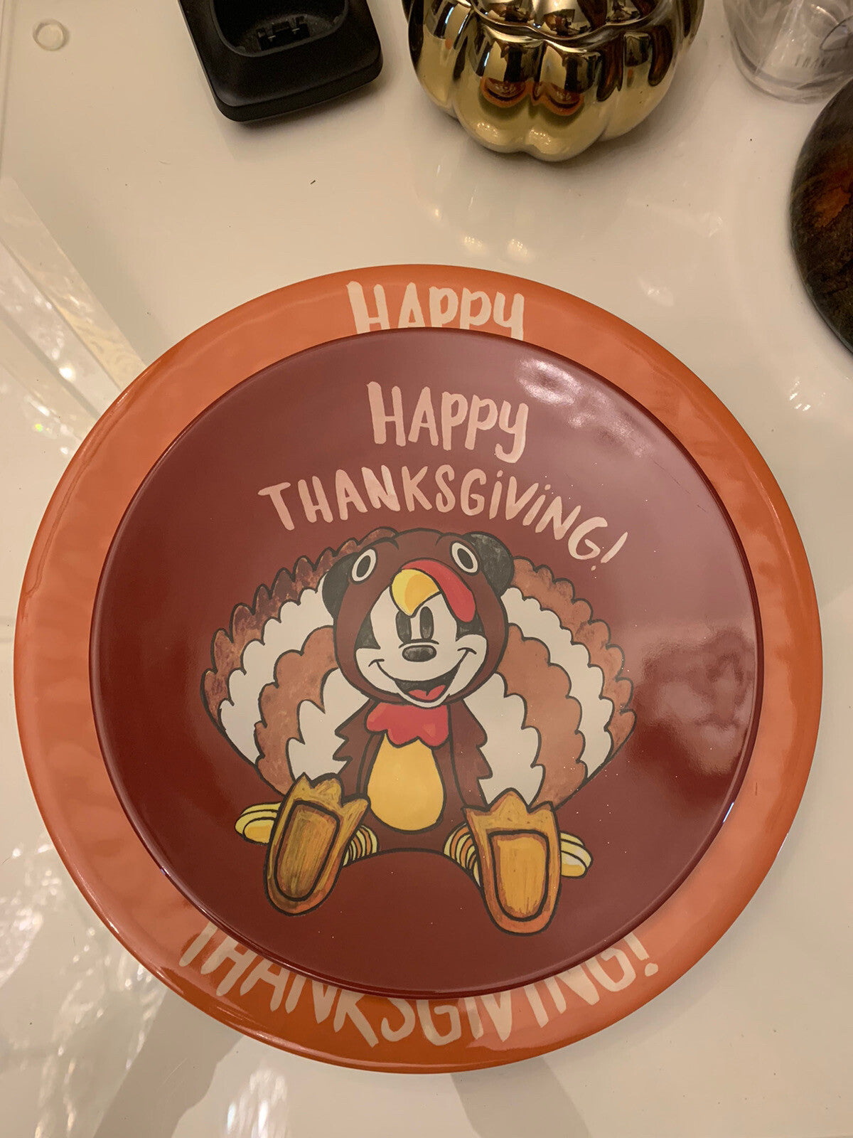 Disney Mickey Mouse Pottery Barn Plate holiday School Thanksgiving kids set 2 ]