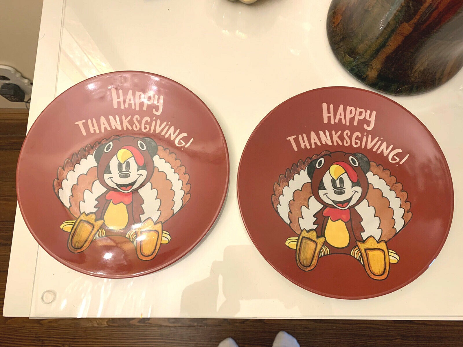 Disney Mickey Mouse Pottery Barn Plate holiday School Thanksgiving kids set 2 ]