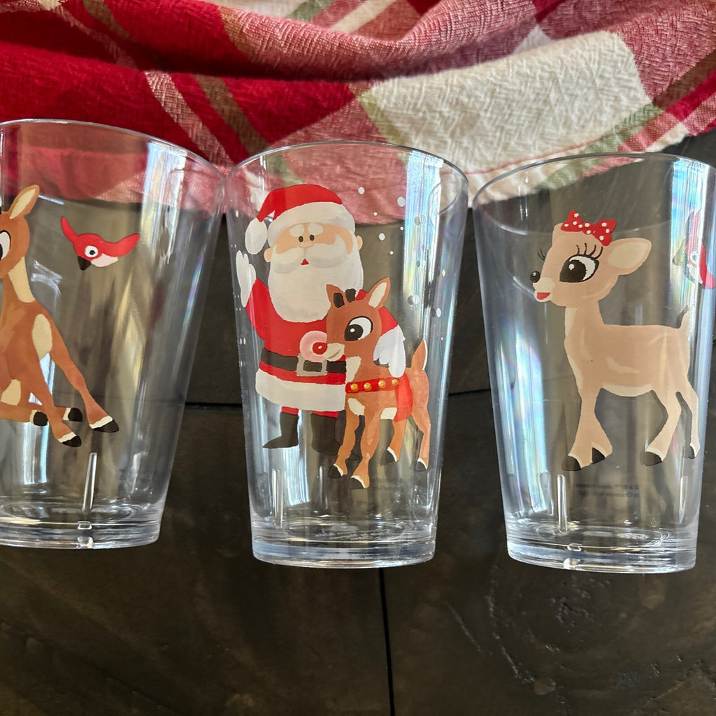Disney Pottery Barn holiday Rudolph Reindeer Santa Christmas party CUP Set 4