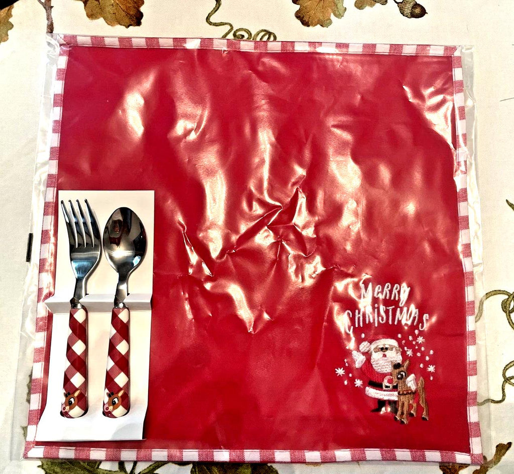Disney Pottery Barn Rudolph Reindeer NAPKIN UTENSIL SET Holiday Christmas party