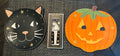 Pottery Barn PLATE  UTENSIL Halloween Holiday party Black Cat Pumpkin kid SET 3
