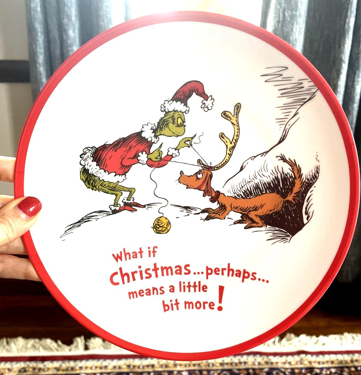 Pottery Barn GRINCH Christmas Disney school Plate +Utensil holiday Seuss party '
