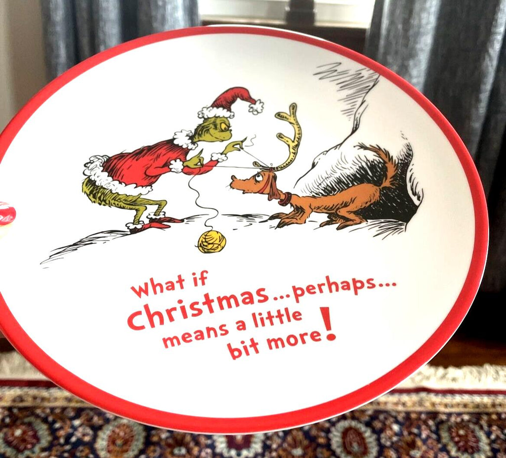 Pottery Barn GRINCH Christmas Disney school Plate +Utensil holiday Seuss party '