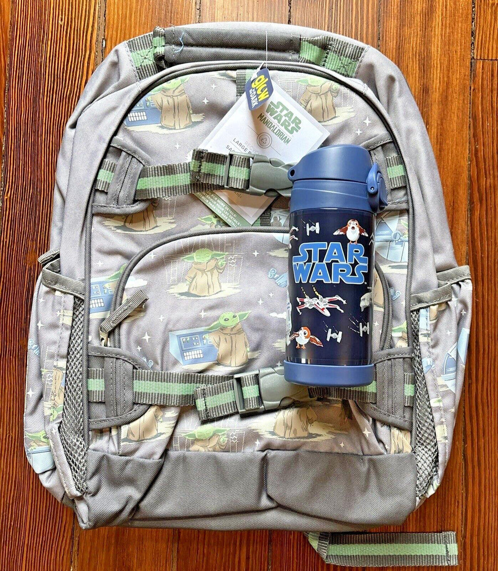 Pottery Barn School Disney STAR WARS BACKPACK Grogu Bag +WATER Mandalorian ?? .