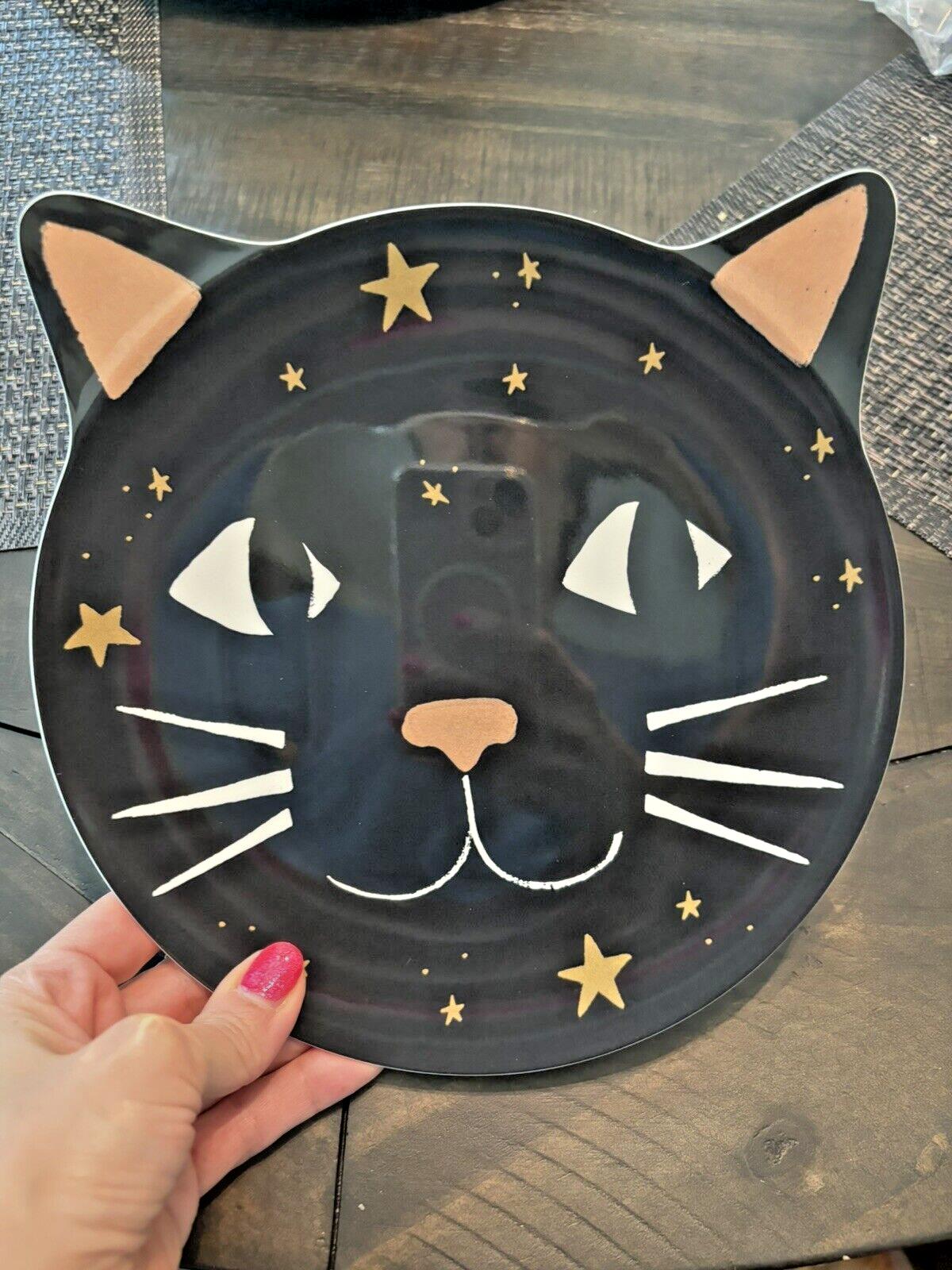 Pottery Barn PLATE  UTENSIL Halloween Holiday party Black Cat Pumpkin kid SET 3
