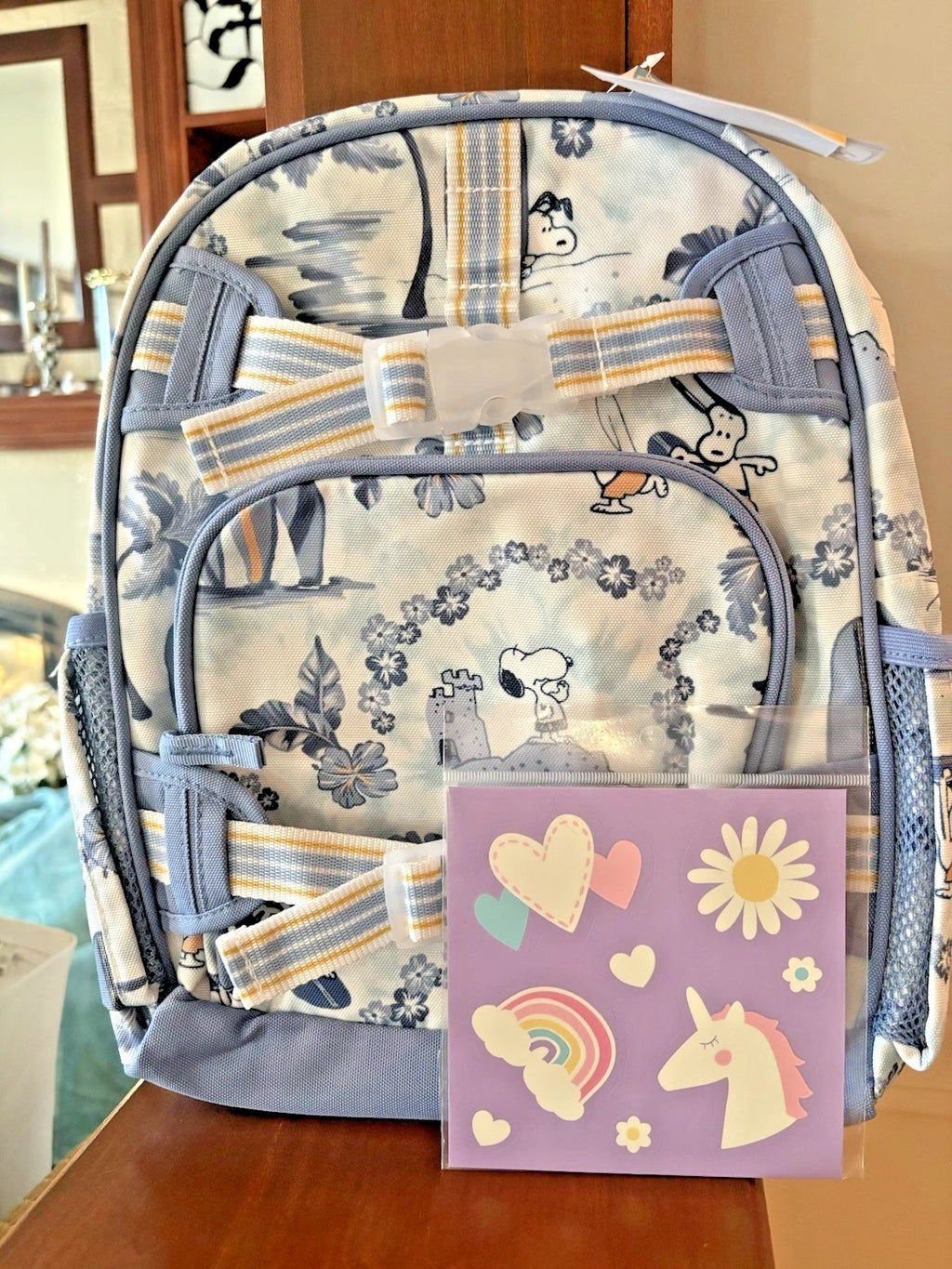 Pottery Barn School Disney Glitter Snoopy BACKPACK LUNCH WATER travel Bag girl `