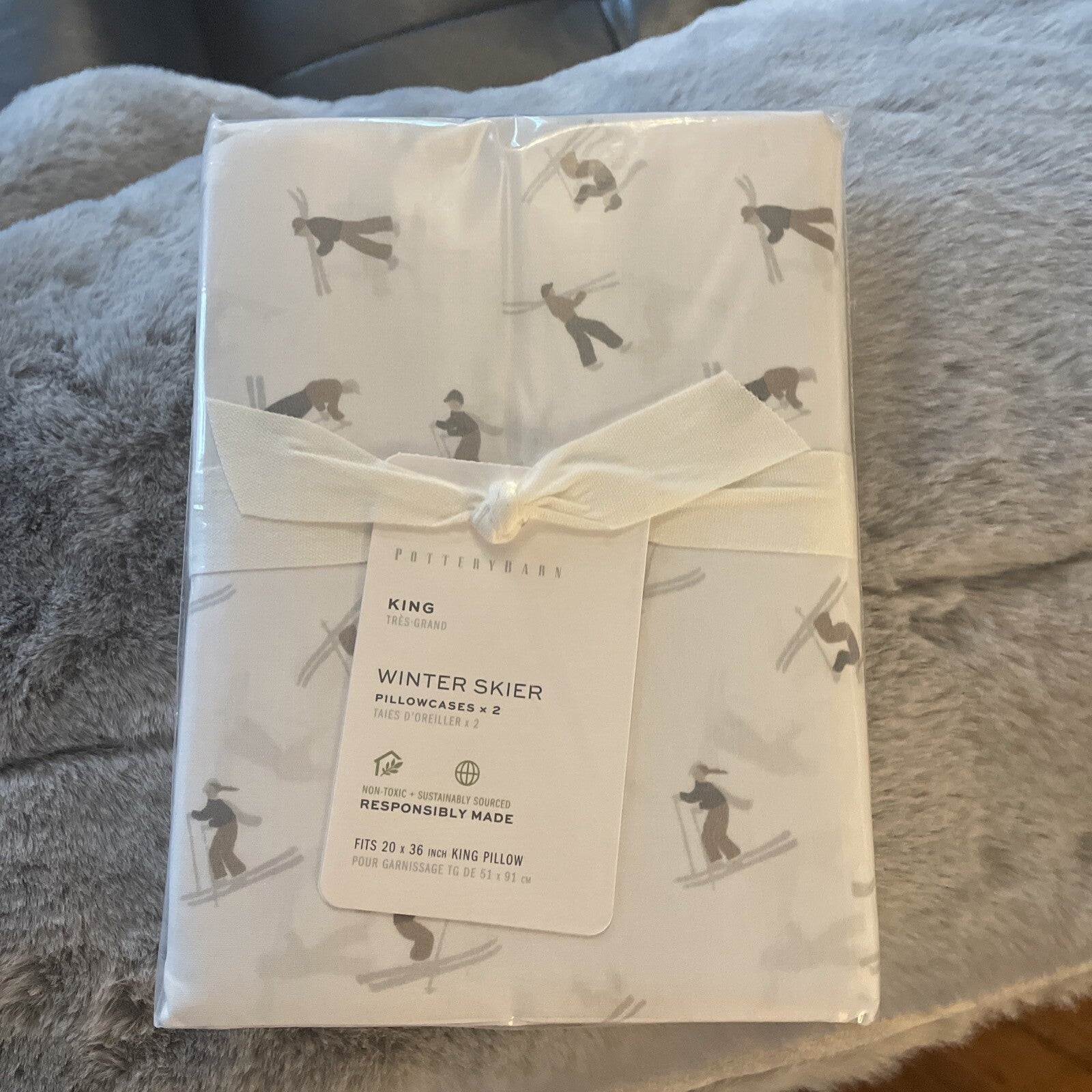 Pottery Barn holiday Christmas Disney lodge deer gift ski KING pillowcase SET 2n