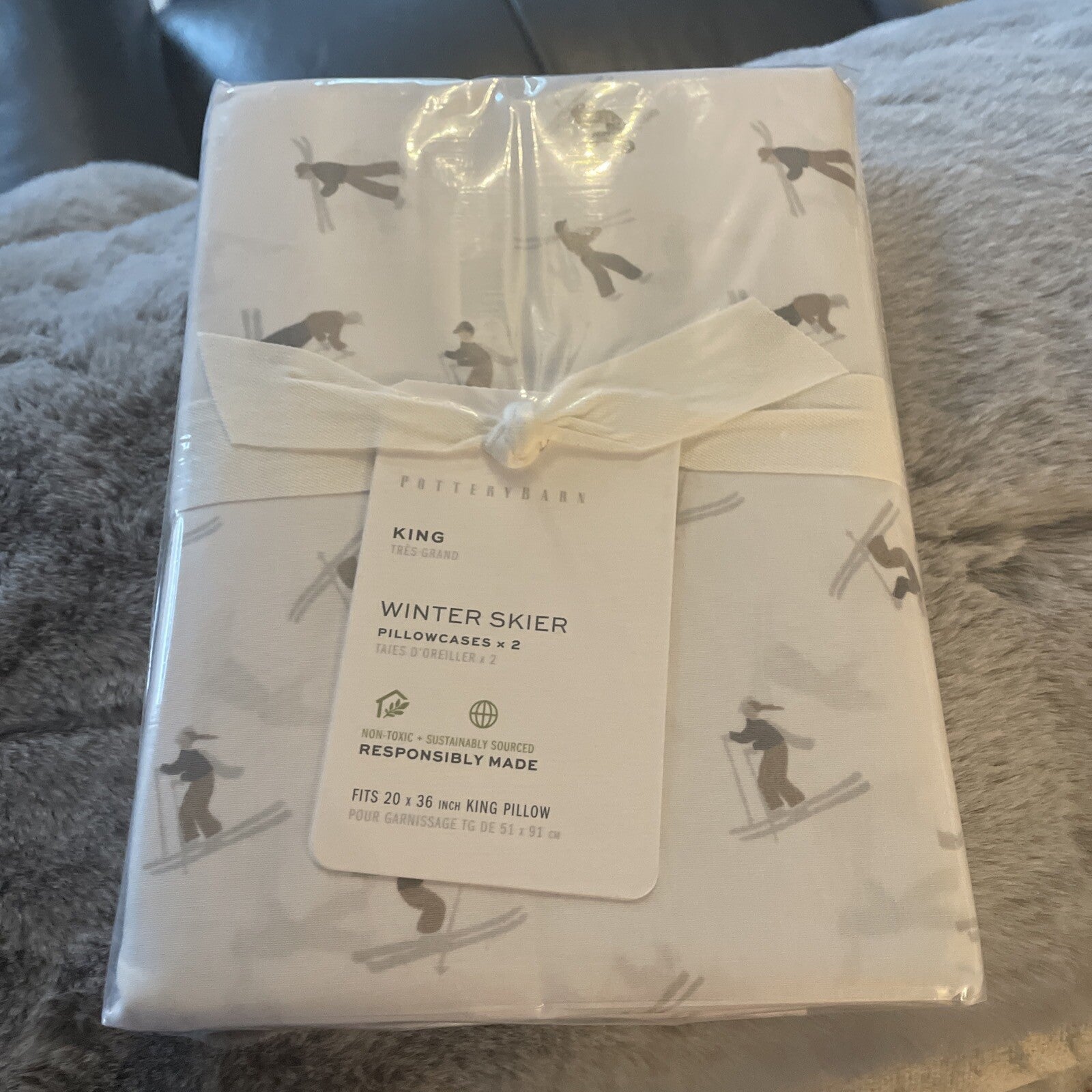 Pottery Barn holiday Christmas Disney lodge deer gift ski KING pillowcase SET 2n