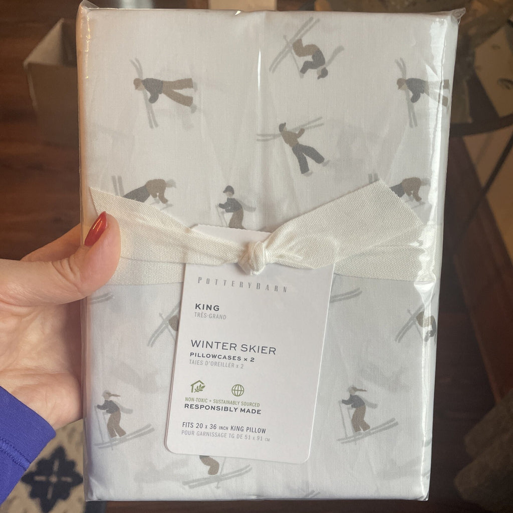 Pottery Barn holiday Christmas Disney lodge deer gift ski KING pillowcase SET 2n