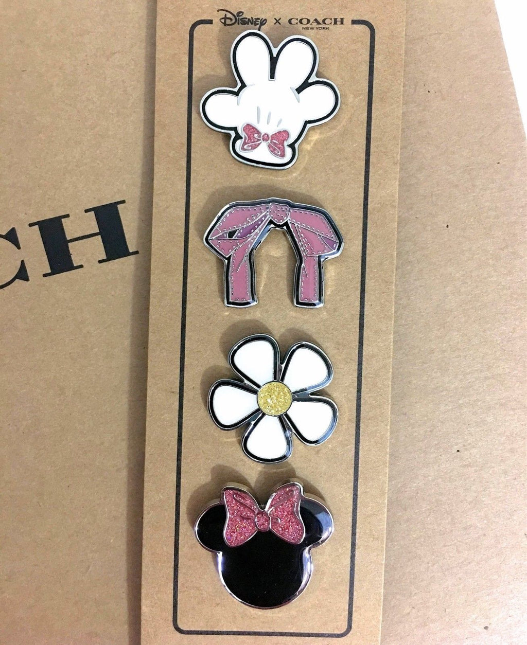 Disney Coach minnie mouse holiday pin set 4pc Mickey mom gift school bag .