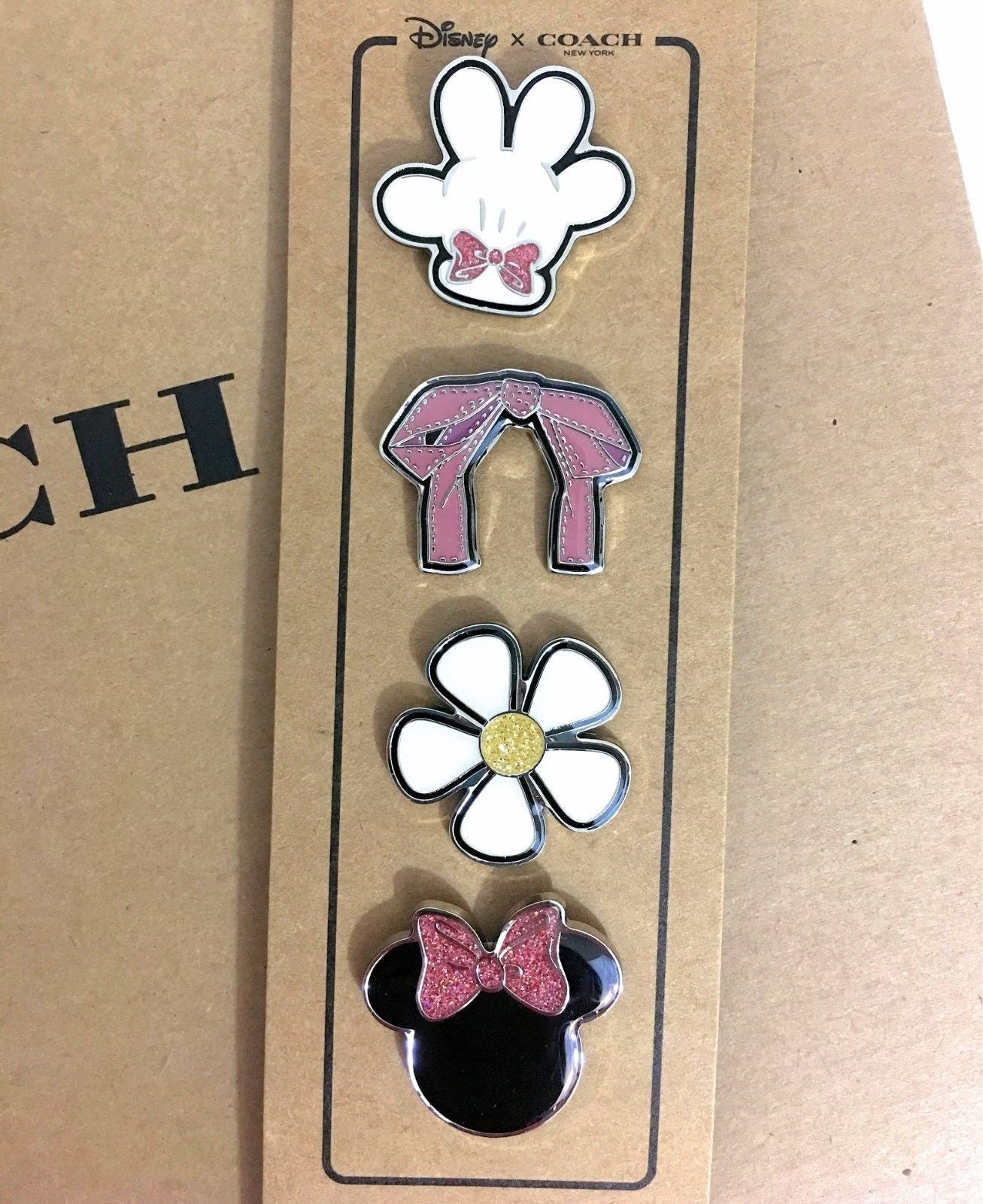 Disney Coach minnie mouse holiday pin set 4pc Mickey mom gift school bag .