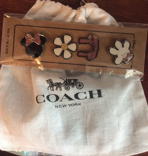 Disney Coach minnie mouse holiday pin set 4pc Mickey mom gift school bag .
