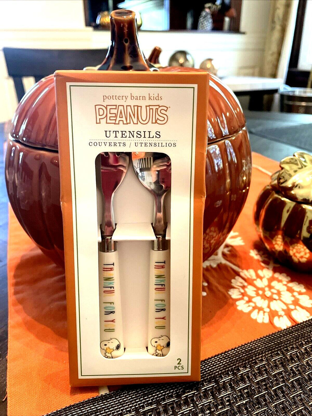 Pottery Barn snoopy peanuts disney Thanksgiving Utensil SET Holiday kid ]
