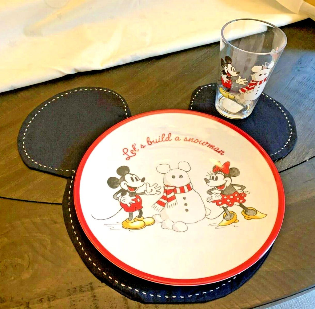 Disney Pottery Barn Mickey Mouse holiday Plate+CUP+PLACE MAT Christmas gift '