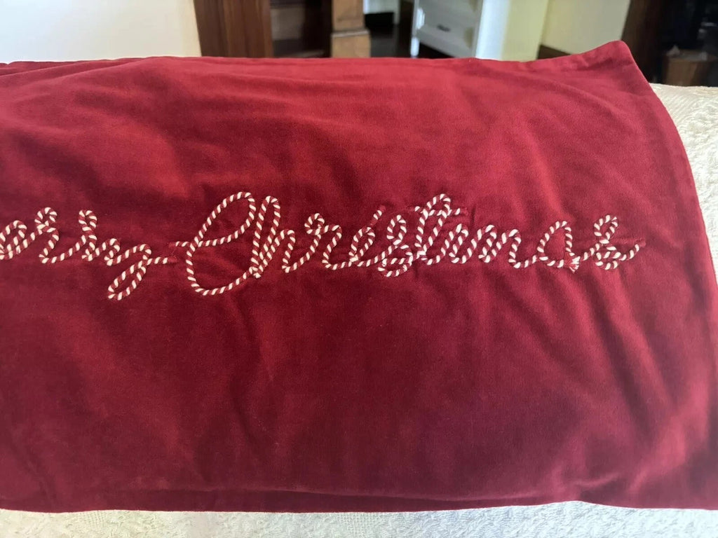 Pottery Barn Holiday Pillow Cover Sham Christmas Candy Cane Red Velvet disney