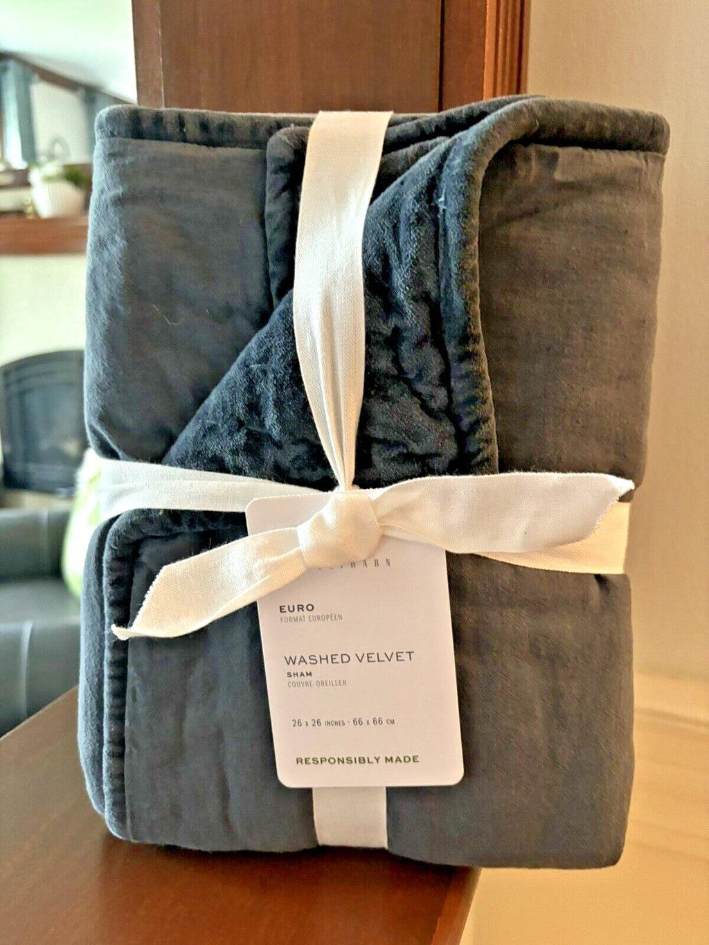 Pottery Barn Velvet Euro PILLOW SHAM holiday Birthday Blue gift party guest '