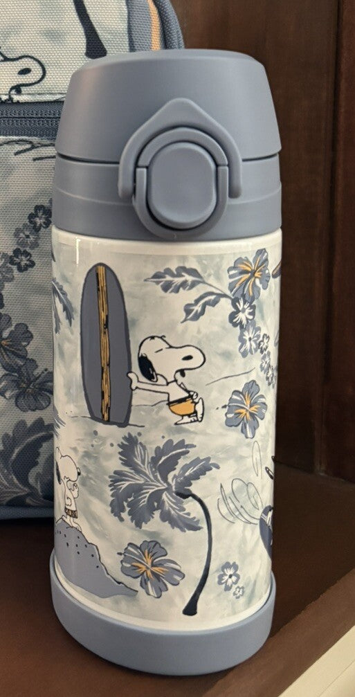 SNOOPY Pottery barn school Peanuts Water Bottle +Utensil Set Disney Beach Star n
