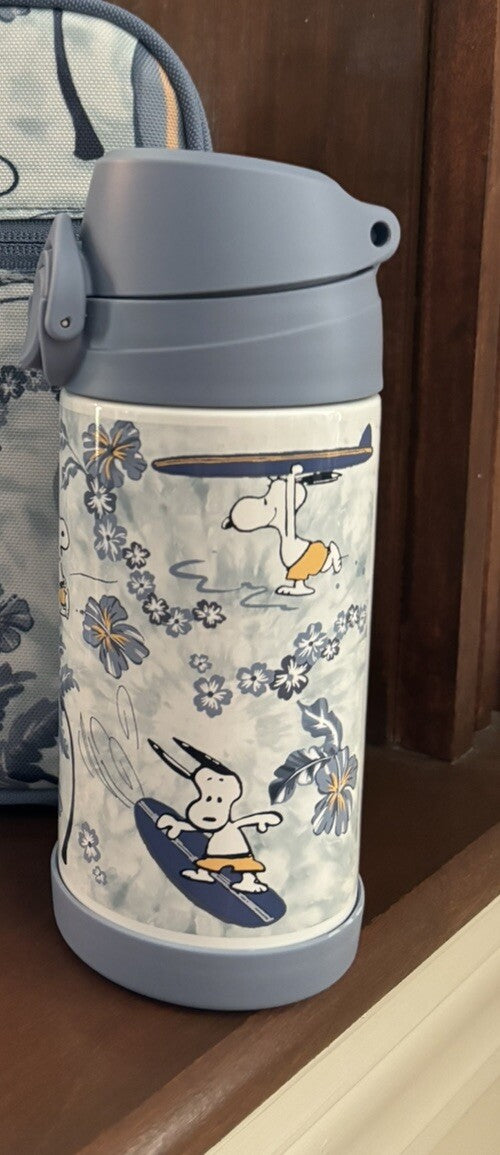 SNOOPY Pottery barn school Peanuts Water Bottle +Utensil Set Disney Beach Star n