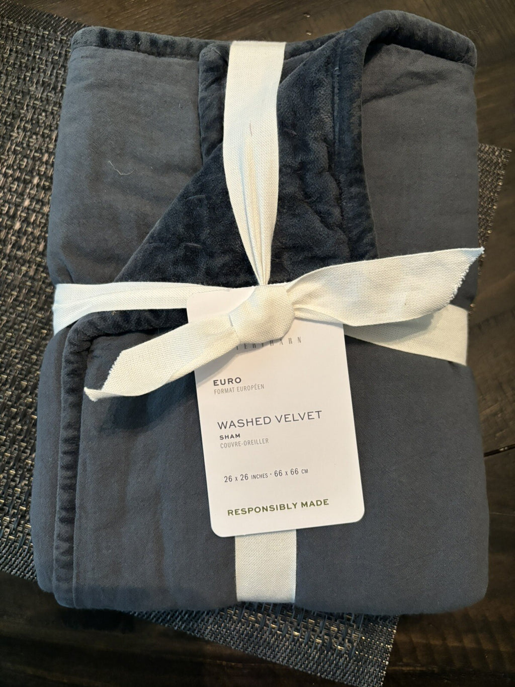 Pottery Barn Velvet Euro PILLOW SHAM holiday Birthday Blue gift party guest '