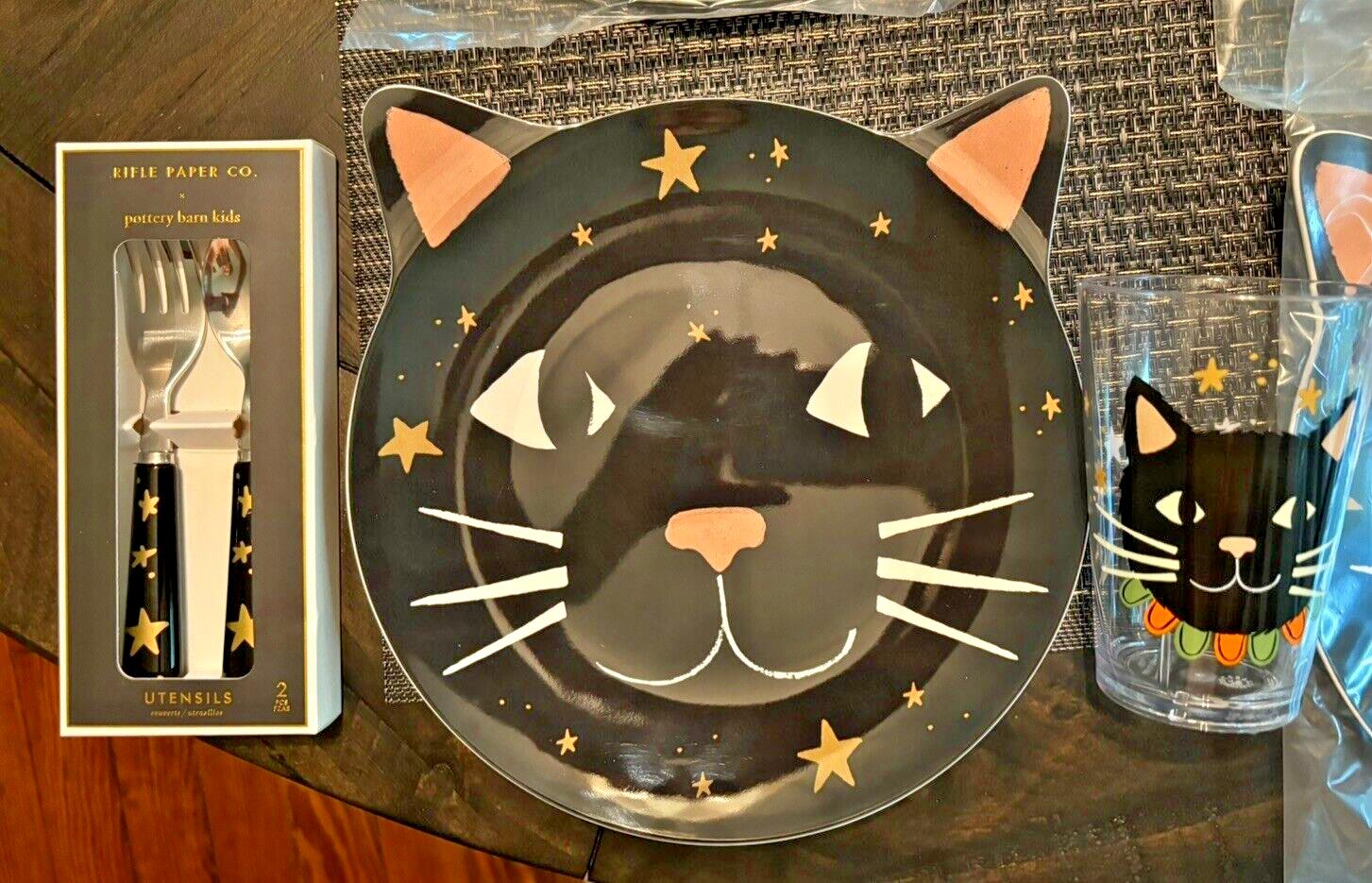 Pottery Barn Halloween Holiday party black cat dinner party kids SET 12 gift
