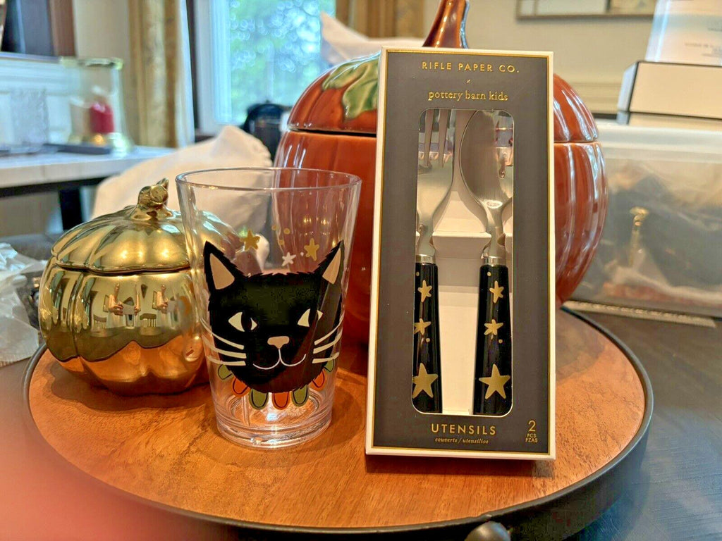 Pottery Barn Halloween Holiday party black cat dinner party kids SET 12 gift