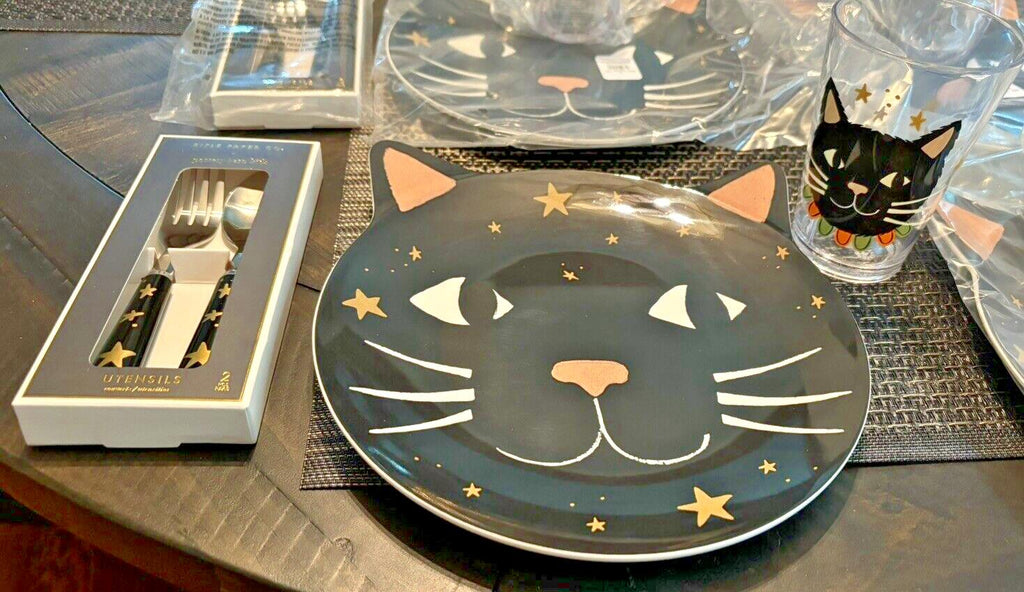 Pottery Barn Halloween Holiday party black cat dinner party kids SET 12 gift