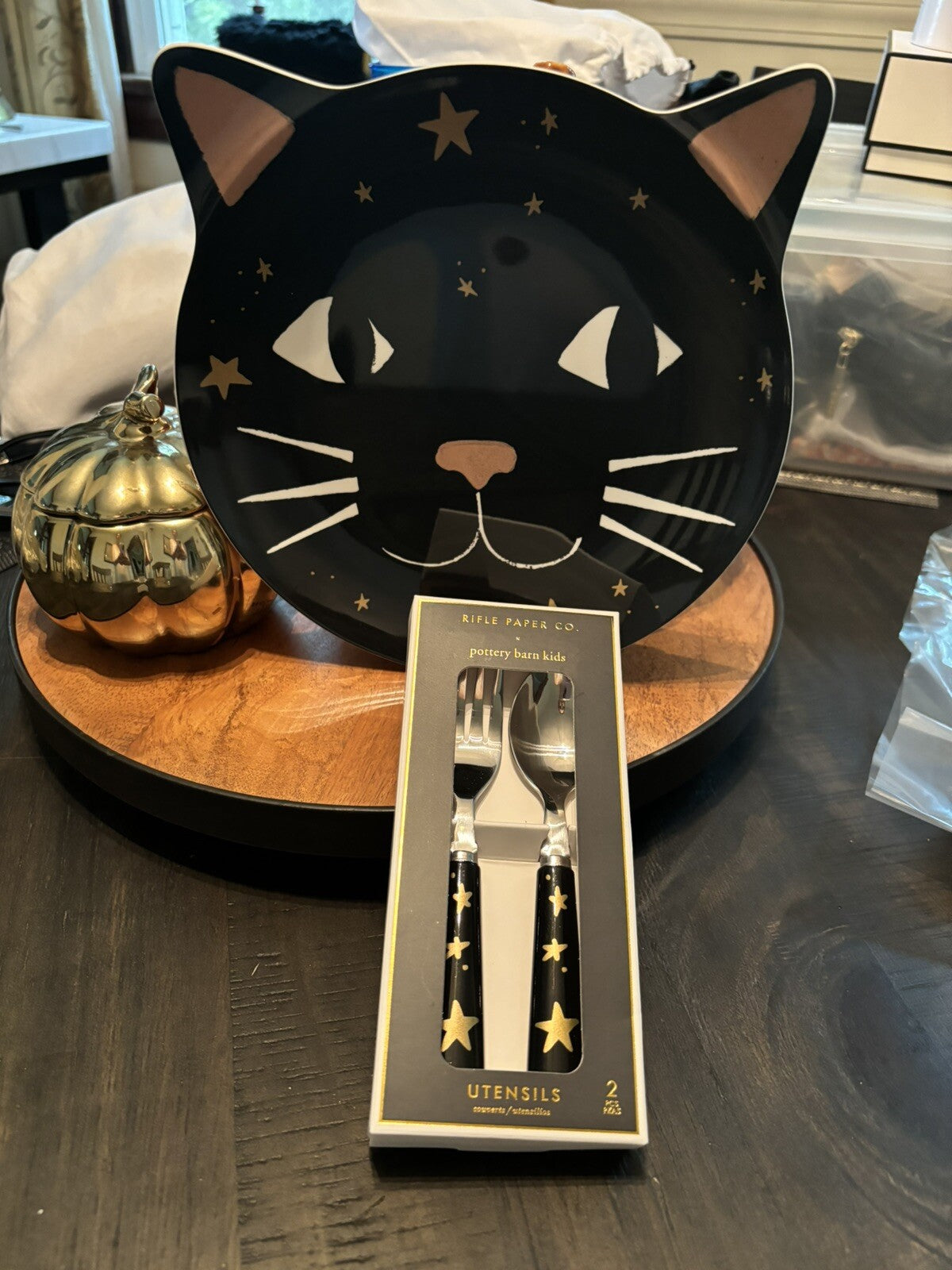 Pottery Barn Halloween Holiday party black cat dinner party kids SET 12 gift